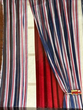 Company Kids Blue/Red/Gray Striped Curtain Panels. Set of 2. 54” x 95”.EUC